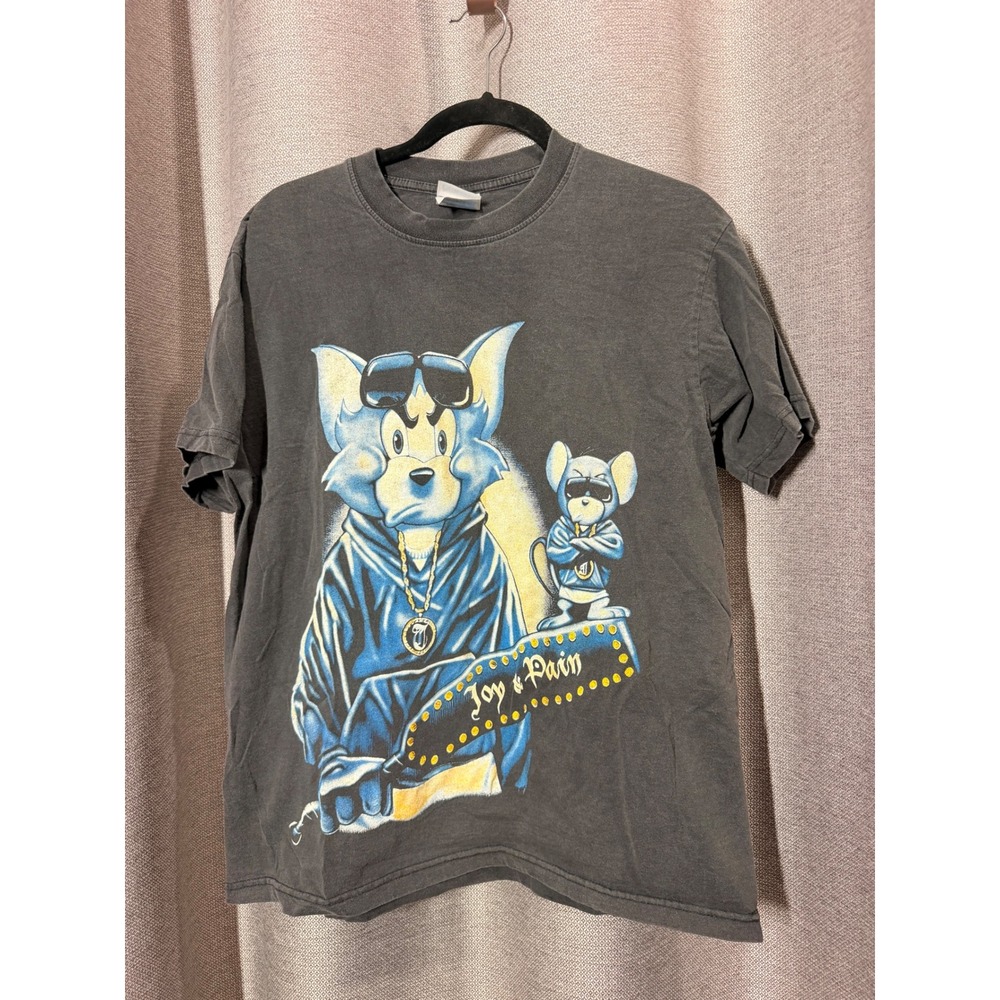 Hanes T-Shirt Mens L Black Good Tom and Jerry Hustle Graphic Joy Pain Tee
